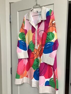 Colorful Abstract Print Shirt Dress - Pink, Green, Blue, Orange